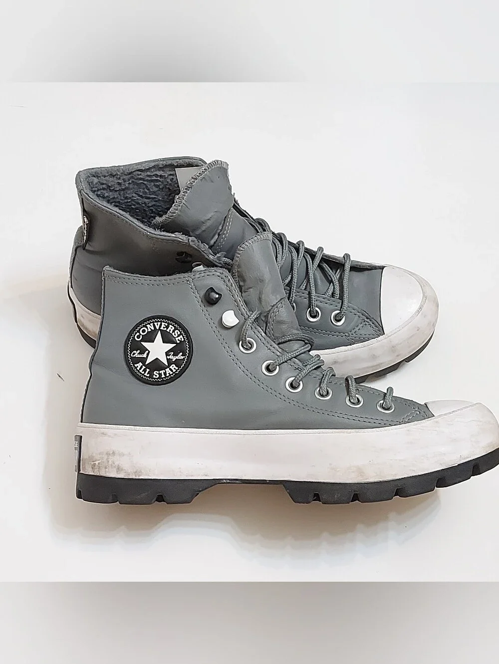 Converse Green-Gray High-Top Platform Sneakers